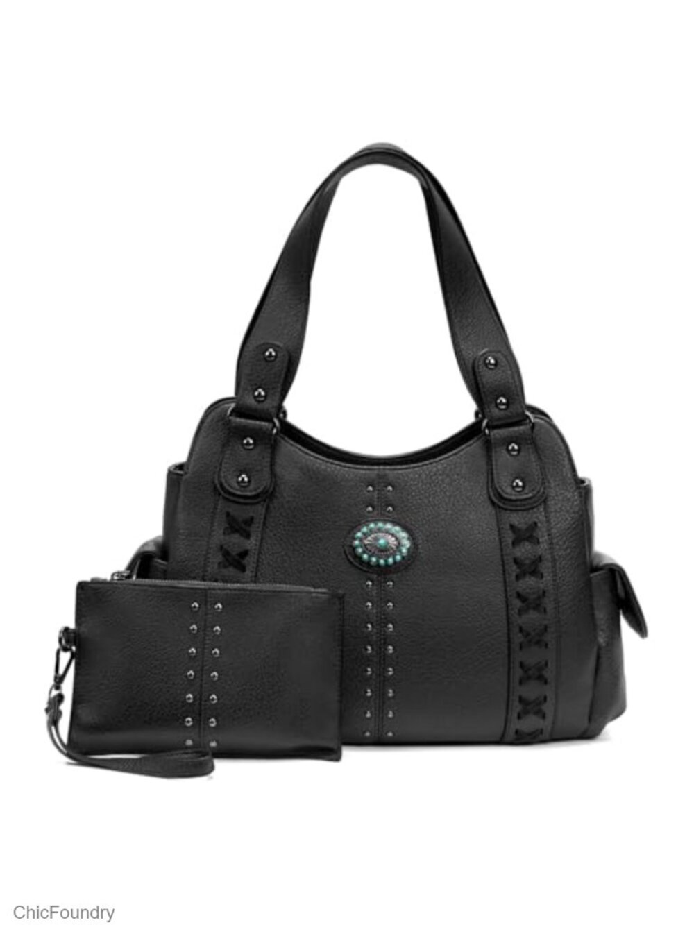 Faux Leather Western Tote Bag Large Top Handle Shoulder Handbag with Clutch